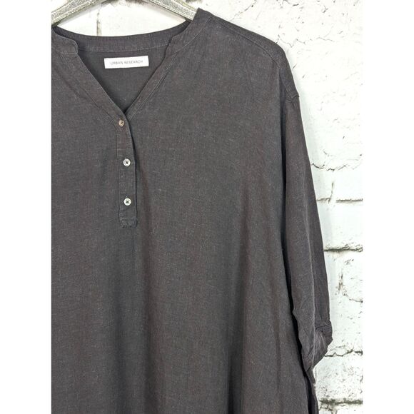 URBAN RESEARCH Lagenlook Minimalist A-Line Linen Maxi Dress Pockets Free Size - Picture 2 of 7